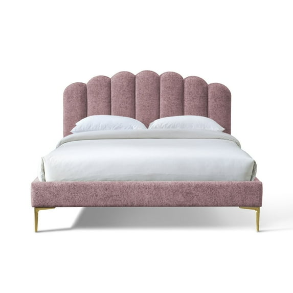 Omax Decor Bella Modern Fabric Upholstered Queen Platform Bed in Ash Rose Pink