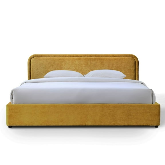 Omax Decor Chloe Upholstered Platform King Bed in Gold Fabric