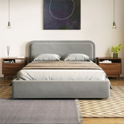 Omax Decor Chloe Upholstered Platform Queen Bed in Gray Boucle Fabric