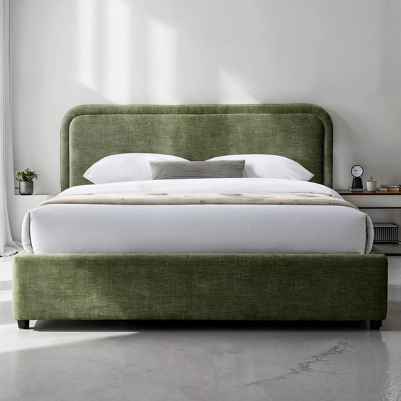 Omax Decor Chloe Fabric Upholstered Platform Queen Bed in Moss Green