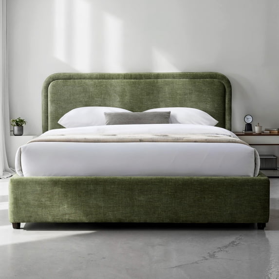 Omax Decor Chloe Fabric Upholstered Platform Queen Bed in Moss Green