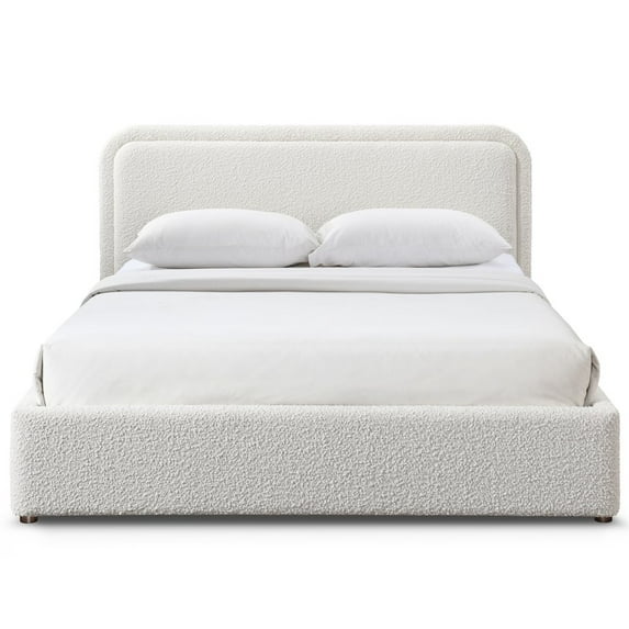 Omax Decor Chloe Upholstered Platform Queen Bed in White Boucle Fabric