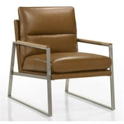 Omax Decor Colin Stainless Steel & Genuine Leather Accent Chair in Caramel