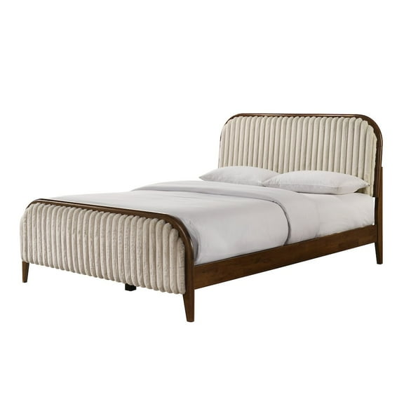 Omax Decor Daphne Wooden Queen size Platform Bed in Walnut and Beige
