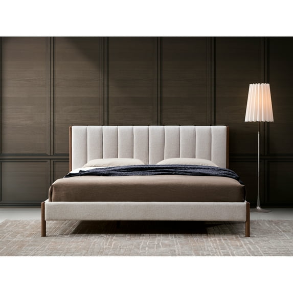 Omax Decor Exton Upholstered Platform King Bed in Cream Fabric