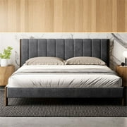 Omax Decor Exton Upholstered Platform King Bed in Dark Gray Fabric