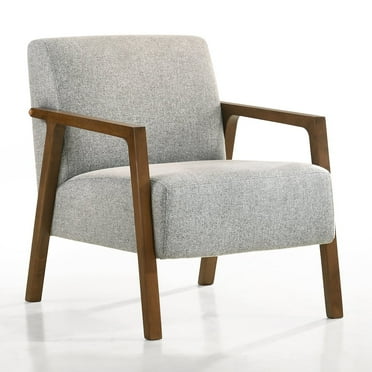 Omax Decor Fletcher Solid Wood & Fabric Upholstered Lounge Accent Chair in Gray