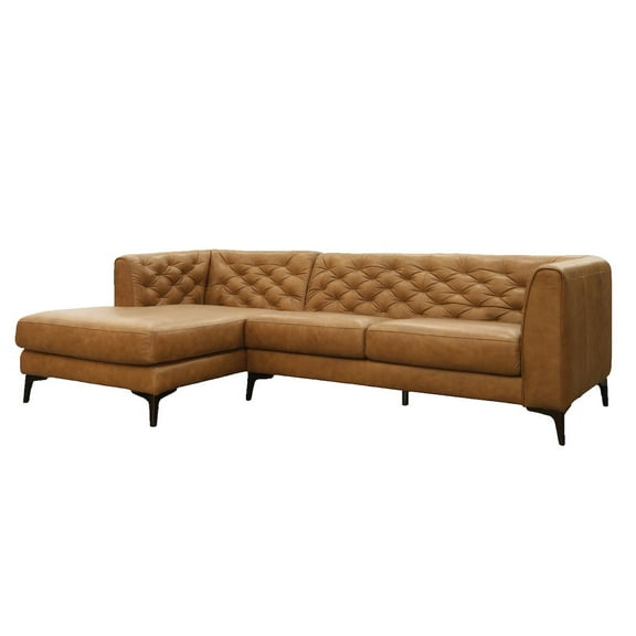 Omax Decor Havana Sectional Modern Tufted Genuine Leather Sofa in Tan