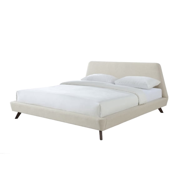 Omax Decor Henry Wood and Fabric Upholstered King Platform Bed in Beige