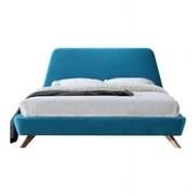 Omax Decor Henry Wood and Fabric Upholstered Queen Platform Bed in Blue