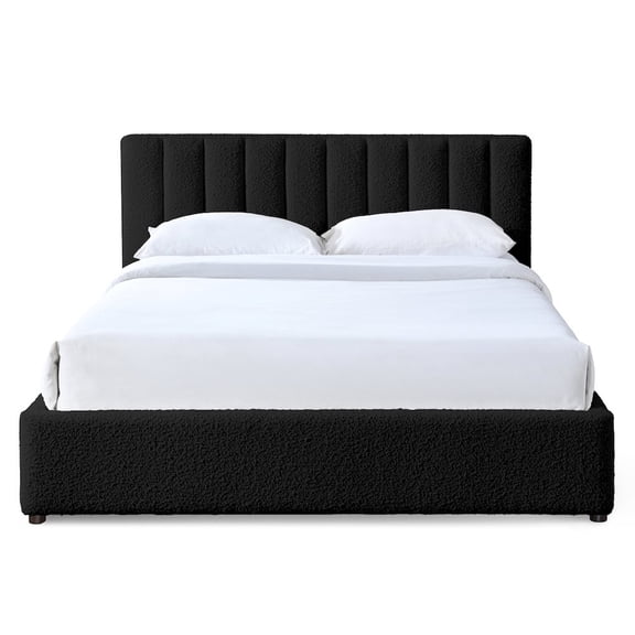 Omax Decor Jaxon Upholstered Platform Queen Bed in Black Boucle Fabric