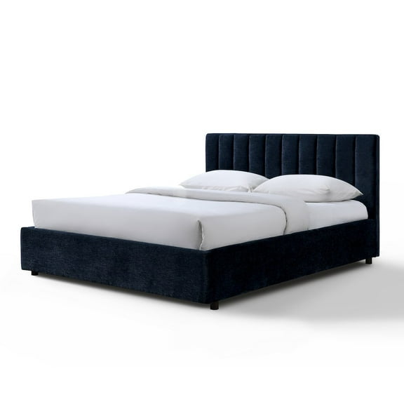Omax Decor Jaxon Fabric Upholstered Platform Queen Bed in Blue
