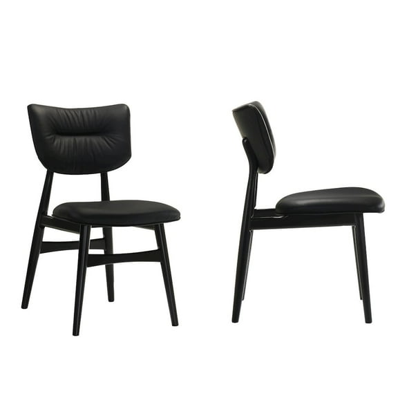 Omax Decor Joss Solid Wood Leather Dining Chairs in Black (Set of 2)