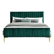 Omax Decor Julia Wood and Fabric Upholstered Queen Platform Bed in Green