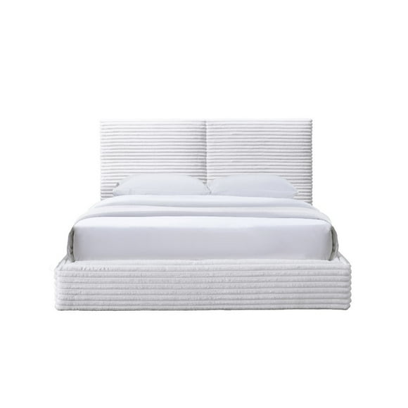 Omax Decor Lucia Fabric Upholstered Platform Queen Bed in White