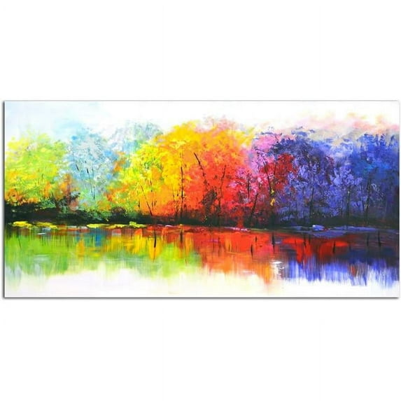 Omax Decor M 3128 Reflective Rainbow Trees Original Oil Painting on Canvas