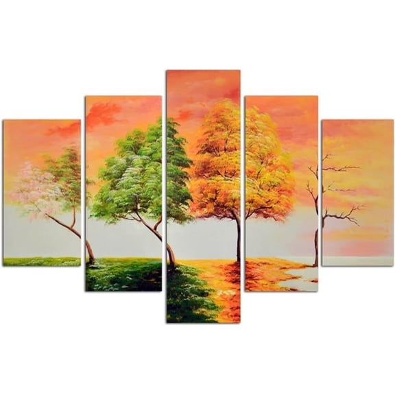 Omax Decor M 3133 Seasonal Trees Original Oil Painting on Canvas - Set of 5
