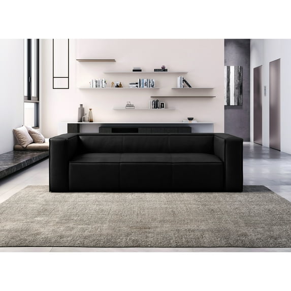 Omax Decor Mason 90" Modern Genuine Top Grain Leather Sofa in Black