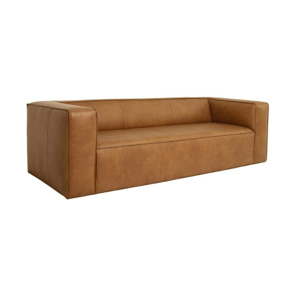 Omax Decor Mason 90" Modern Genuine Top Grain Leather Sofa in Tan
