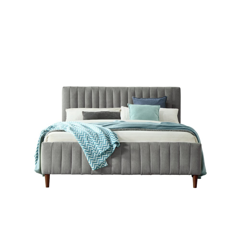 Chic Gray Velvet Upholstered Queen Bed with Tufted Headboard