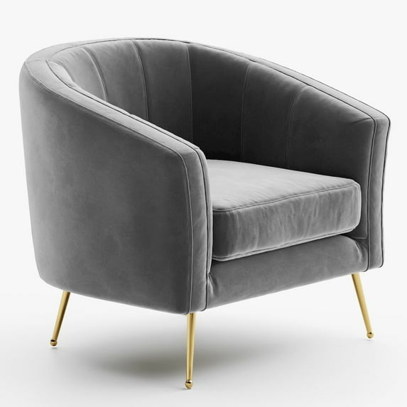 Omax Decor Sven Barrel Steel/Velvet Accent Chair with Gold Legs in Gray
