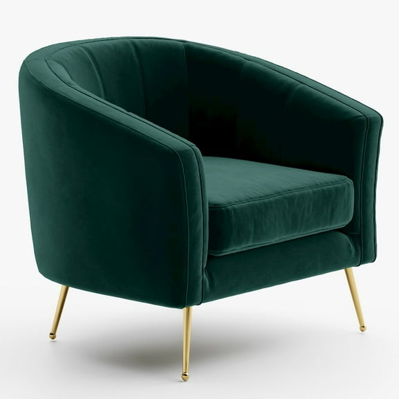 Omax Decor Sven Barrel Steel/Velvet Accent Chair with Gold Legs in Green