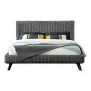 Omax Decor Sven Wood and Fabric Upholstered Queen Platform Bed in Dark Gray