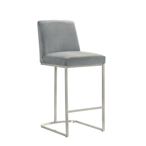 Omax Decor Sydney 26" Stainless Steel and Velvet Counter Stool in Gray