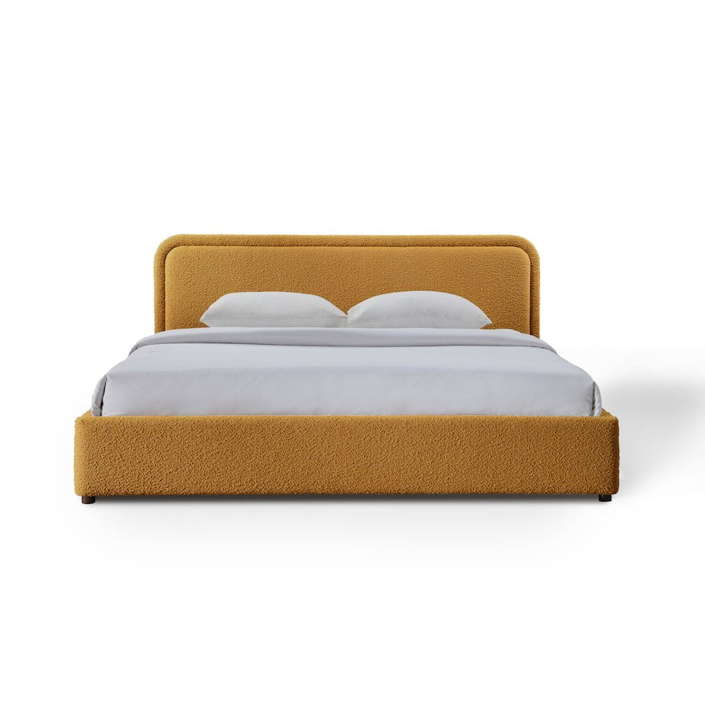 Omax Decor Upholstered Platform King Bed in Mustard Boucle