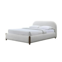 Omax Decor Valencia Upholstered Platform Queen Bed in White Cream Boucle Fabric