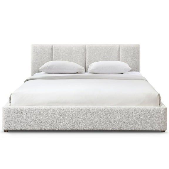 Omax Decor Venice Upholstered Platform King Bed in Cream Beige Boucle Fabric