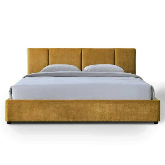 Omax Decor Venice Upholstered Platform King Bed in Gold Fabric