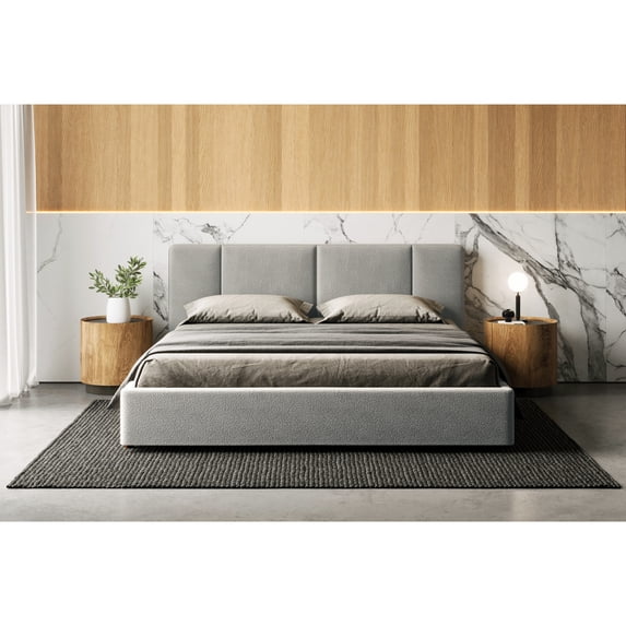 Omax Decor Venice Upholstered Platform King Bed in Gray Boucle Fabric