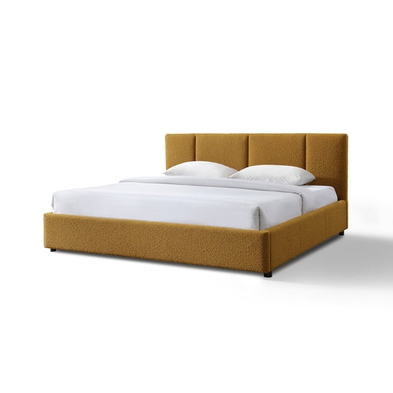 Omax Decor Venice Upholstered Platform King Bed in Mustard Boucle Fabric
