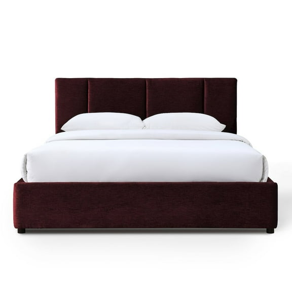 Omax Decor Venice Fabric Upholstered Platform Queen Bed in Burgundy