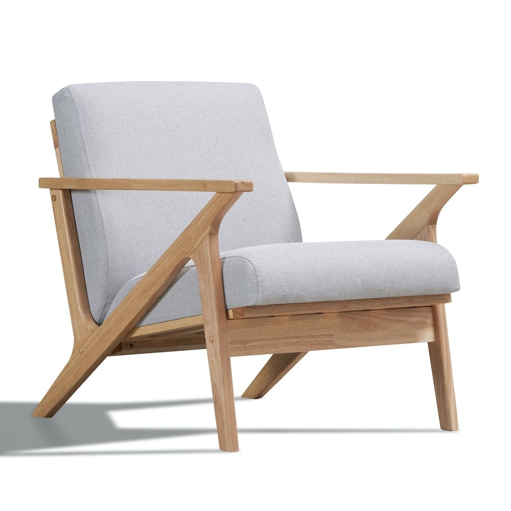 Oak and Light Gray Faux Leather Accent Chair with Wood Frame