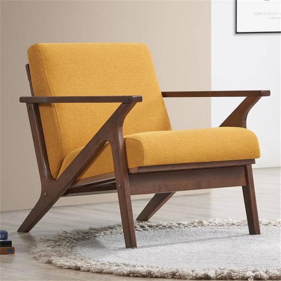 Omax Decor Zola Solid Wood and Fabric Accent Armchair in Walnut and Mustard