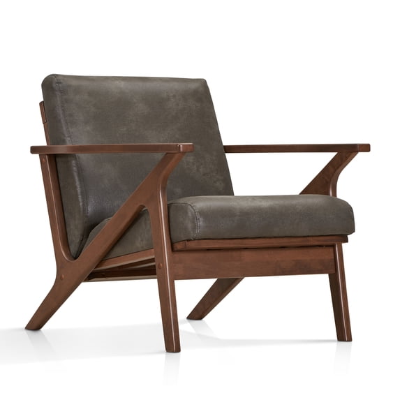 Omax Decor Zola Solid Wood and Fabric Upholstered Accent Armchair in Black