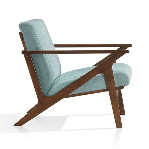 Omax Decor Zola Solid Wood and Fabric Upholstered Accent Armchair in Mint Blue