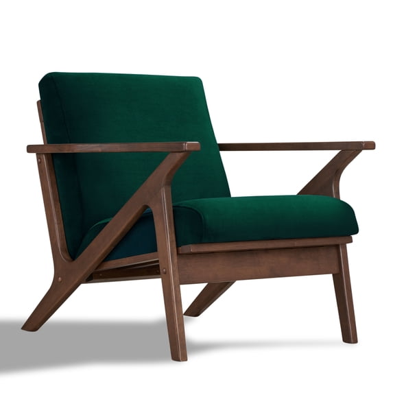 Omax Decor Zola Solid Wood and Velvet Upholstered Accent Armchair in Green