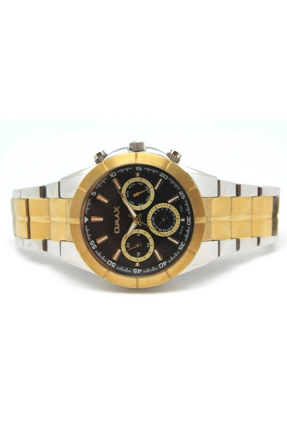 Men's Watch All Stainless-Steel Tone Two Black & Golden Chrono Dial