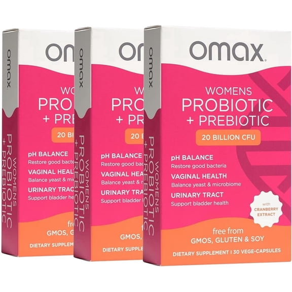 Omax Probiotic Prebiotic for Women 20 Billion CFU, Vaginal & Urinary Tract Support - 3 Pack