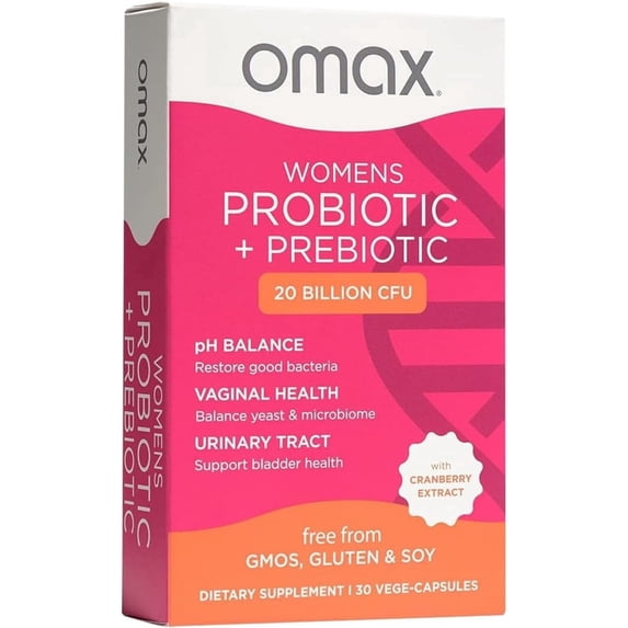 Omax Womens Probiotic with Cranberry Extract, Vegan, Organic, Gluten Free - 30 Vege-Capsules