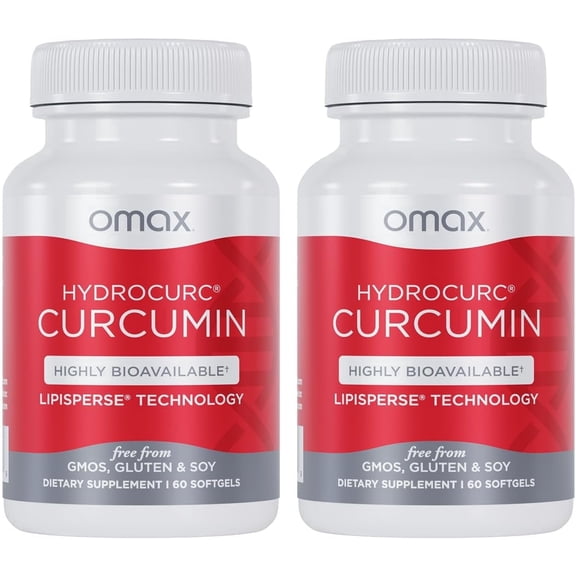 Omax HydroCurc Turmeric Curcumin for Joint Health & Immune Support, Highly Bioavailable - 2 Pack