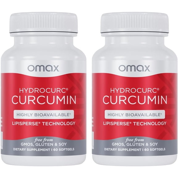 Omax3 HydroCurc Turmeric Curcumin for Joint Health & Immune Support, Highly Bioavailable - 2 Pack