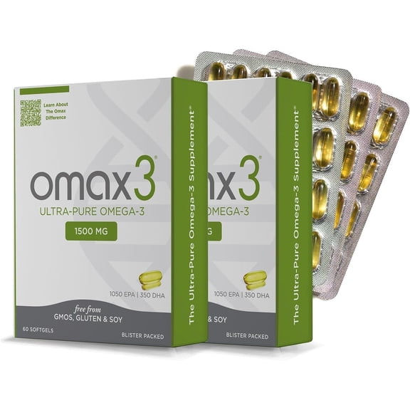 Omax3 Ultra-Pure Omega-3 Fish Oil Concentrate Brain & Memory Support Gluten-Free - 2 Pack