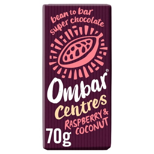 Ombar Centres Raspberry & Coconut Organic Vegan Fair Trade Chocolate 70g, British Import (Pack of 3)