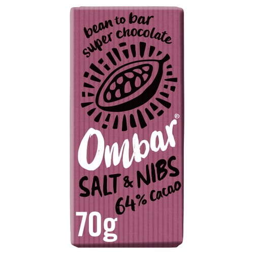Ombar Salt & Nibs Organic Vegan Fair Trade Chocolate 70g, British Import (Pack of 3)