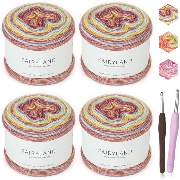 Ombré Yarn for Crocheting-Gradient Cake Yarn-4x100g 60% Cotton 30% Acrylic 10% Wool-Ombré Yarn-Multicolor Soft Rainbow Cotton Crochet Yarn for Scarves, Shawls, Blankets and Garments(I)
