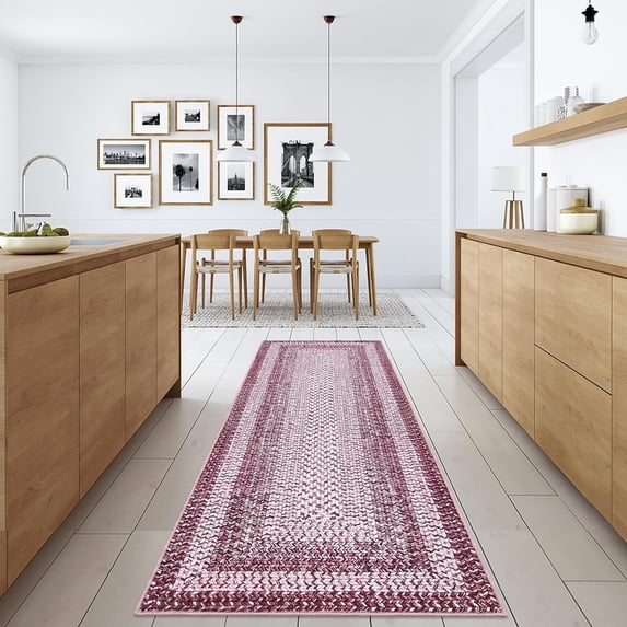 Ombre 2x8 Washable Rug 2x8 Runner Rug Braided Rug Laundry Room Rug Geometric Printed Pink Rug Kitchen Runner Rugs Modern Rug Runners for Hallways Non Slip Rug for Bedroom Kitchen Bathroom